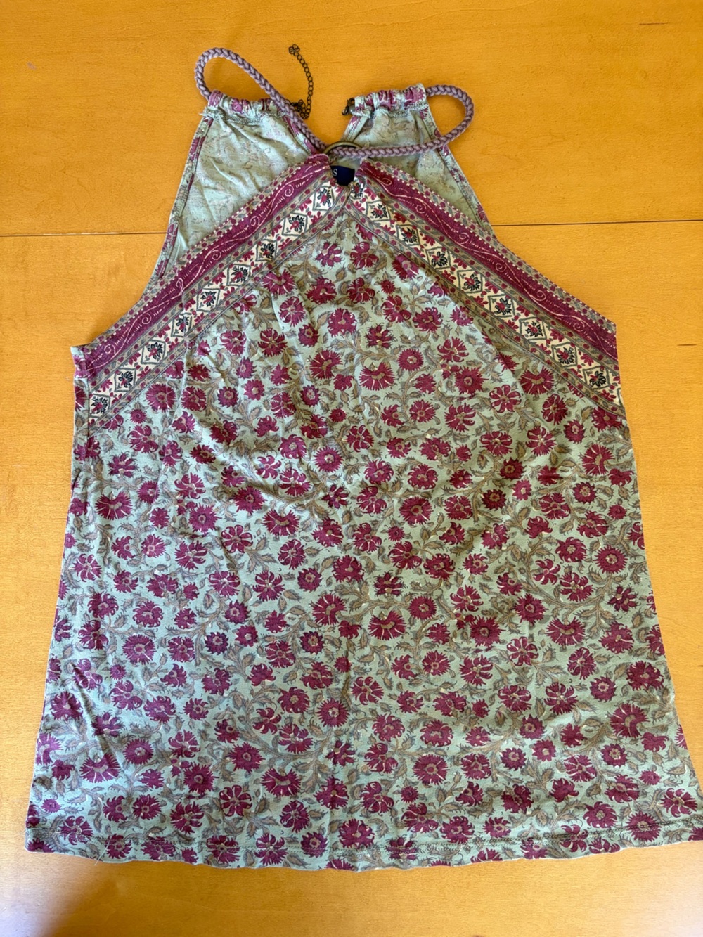 Chaps Floral Halter Tank in Sage and Berry